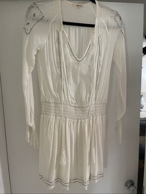 LA Made White Boho Smocked Waist Long Sleeve Dress